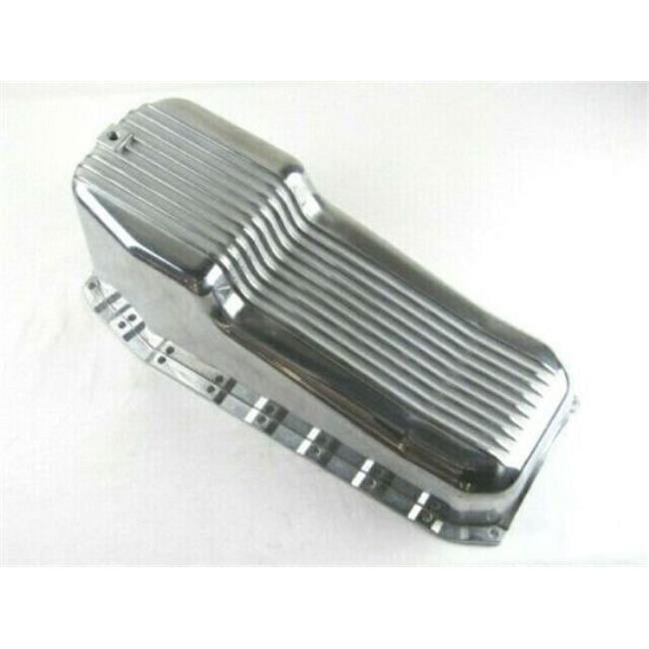 Cast Aluminum Finned Oil Pan for 1980-1985 SBC 283-400 Dipstick on Passenger Side, Fully Polished