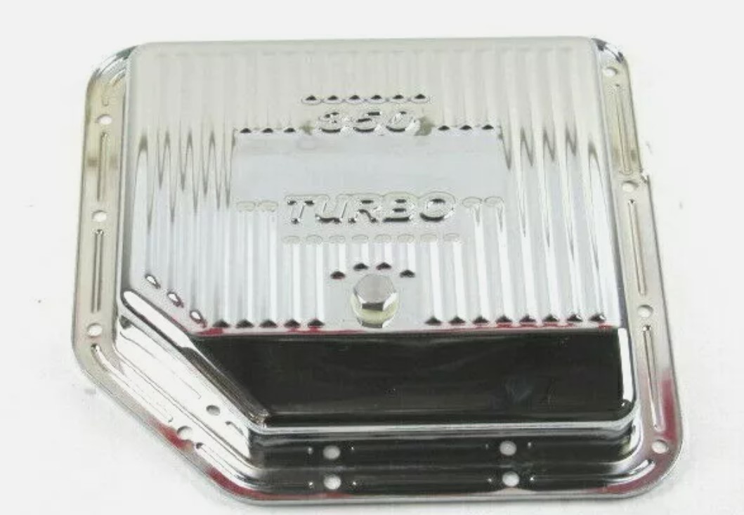 Steel GM Turbo 350 Finned Transmission Pan, Chrome