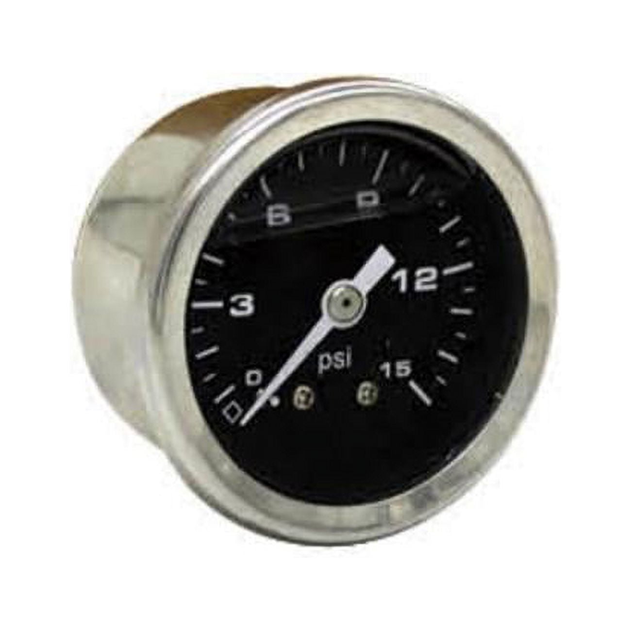 Picture of Bous Performance F53588 1.5 in. 0-15 PSI Black Face Gauge Liquid Filled Fuel Pressure Gauge