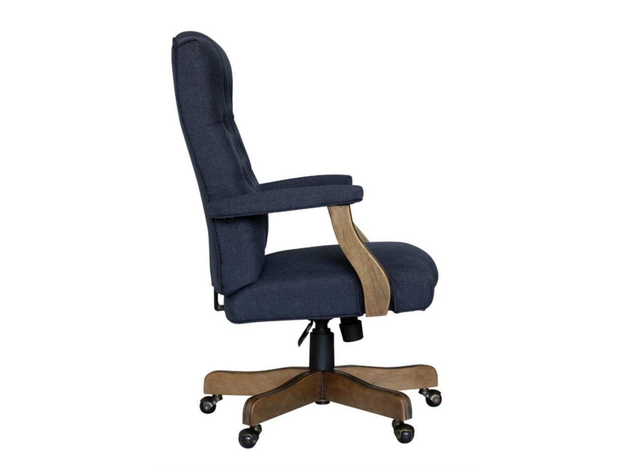 Picture of Boss Office Products B905DW-NV Executive Navy Commercial Grade Linen Chair with Driftwood Finish Frame, Denim Blue
