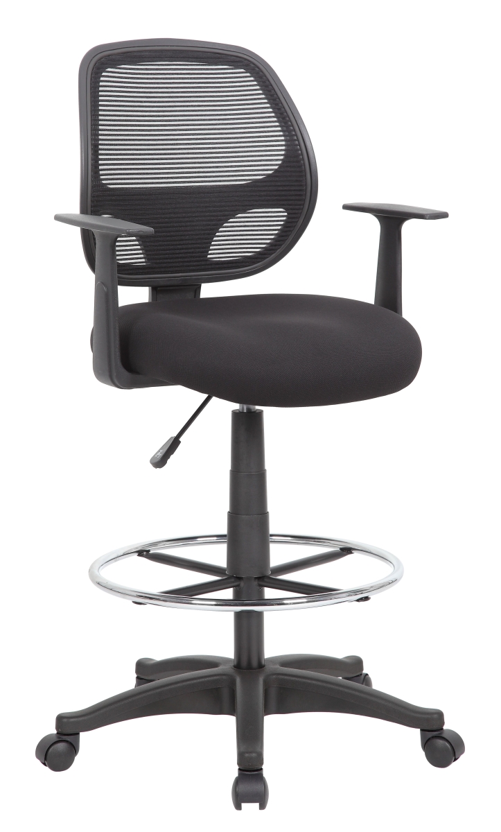 Commercial Mesh Stool with T-Arms - Black - Height Adjustable - 275 lbs Capacity