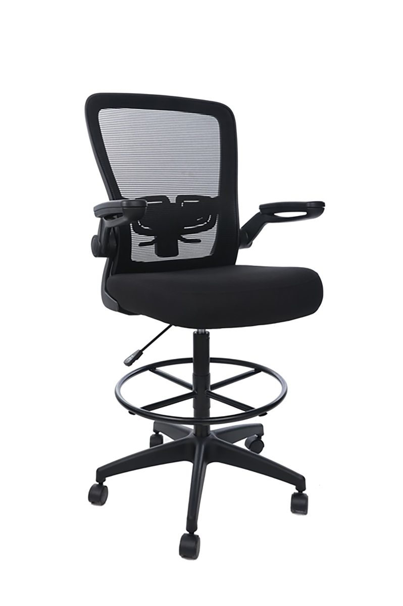 Ergonomic Black Mesh Flip Arm Stool - 46.5 in. - Supports 275 lbs