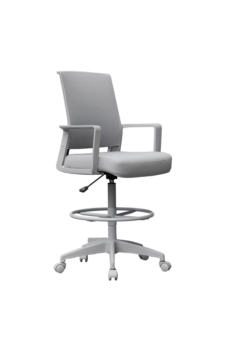 Deluxe Drafting Chair, Gray Frame, Gray Mesh and Fabric