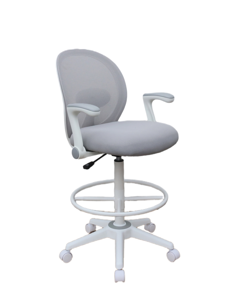 41.5 in. Gray Mesh Flip Arm Stool with White Frame
