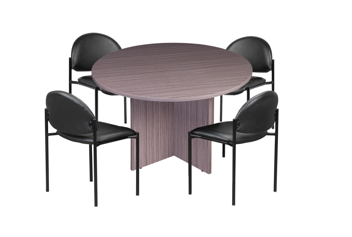 GROUPE-DW 47 in. Executive Round Conference Table & Chairs, Driftwood