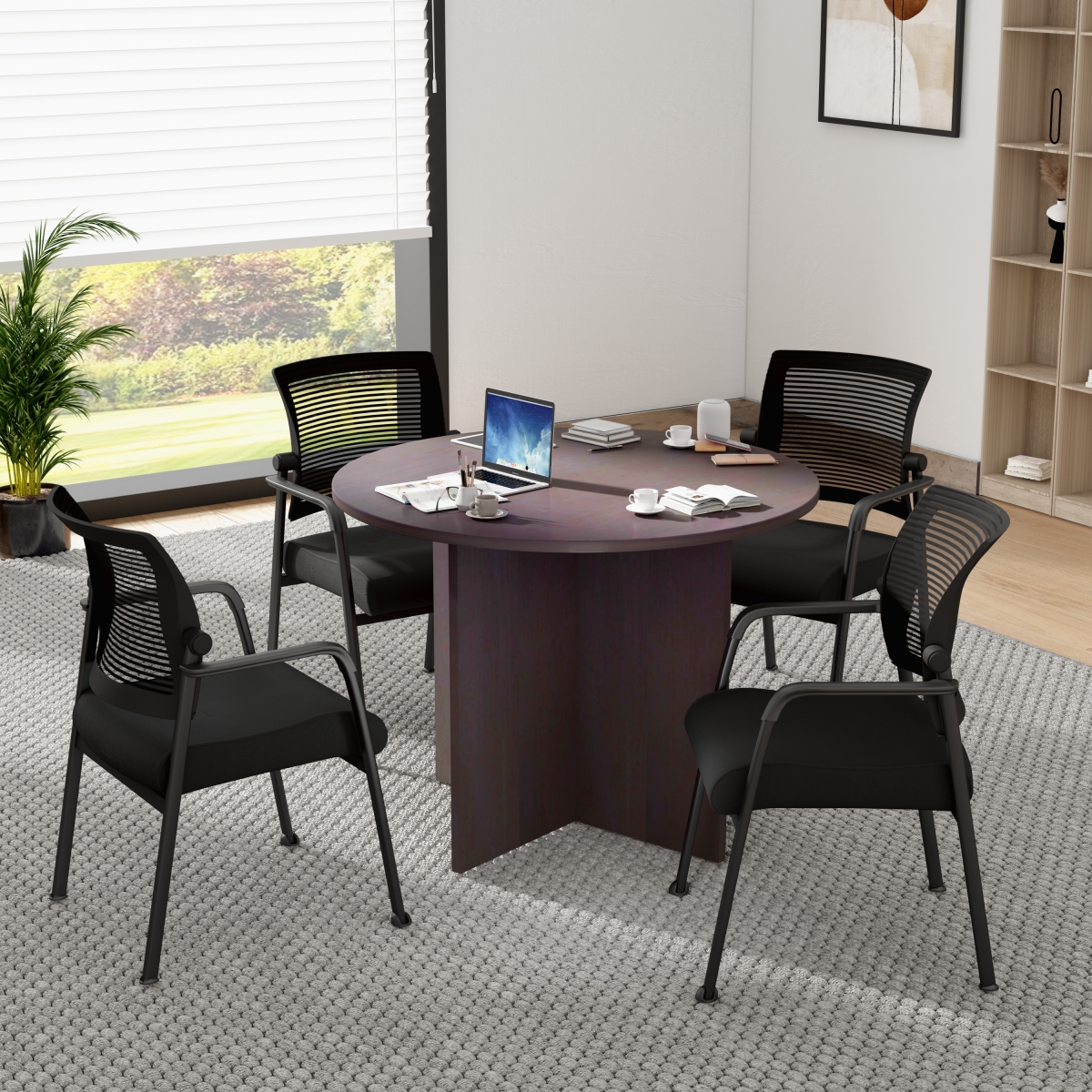 GROUP127MOC-A 42 in. Executive Round Conference Table & Chairs, Mocha