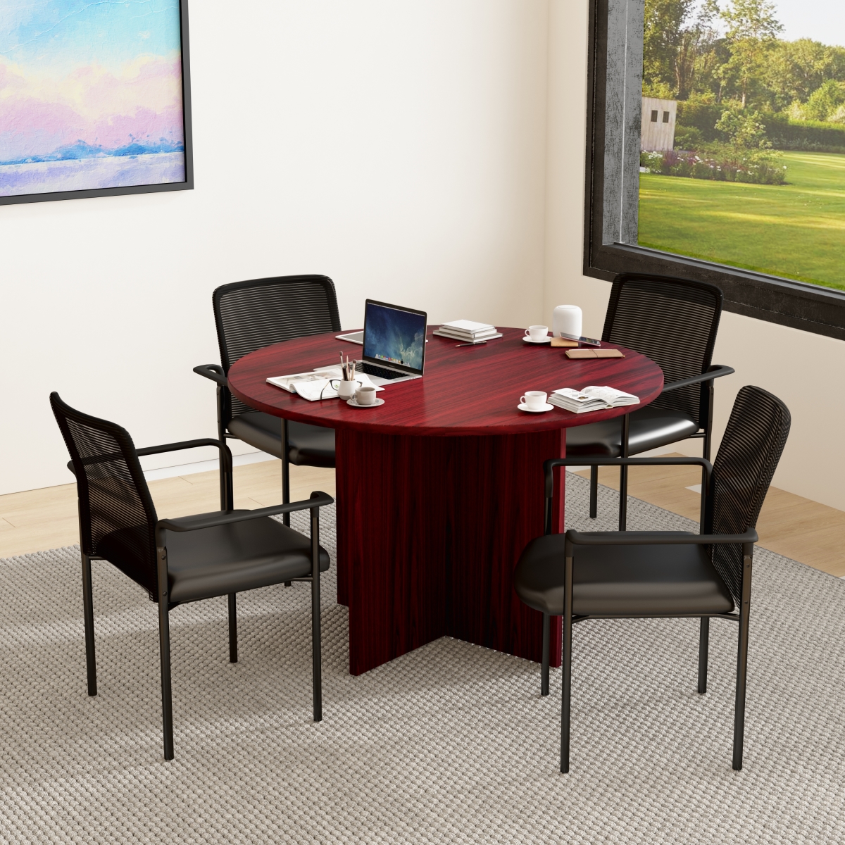 47 in Executive Round Conference Table  Chairs  Mahogany  275 lbs Capacity