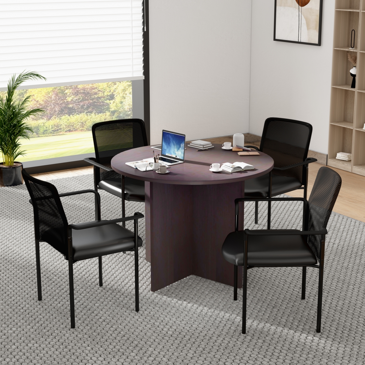 Round Conference Table & Chairs - Mocha - 42 in. - Set of 5 - Durable Design