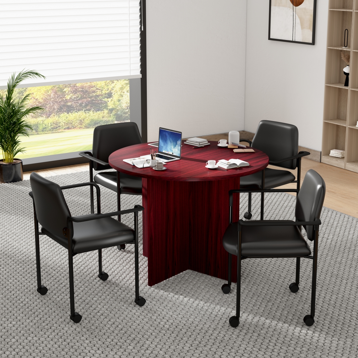 Executive Round Conference Table & Chairs - Mahogany - 42 in. - Set of 5 - Durable and Stylish