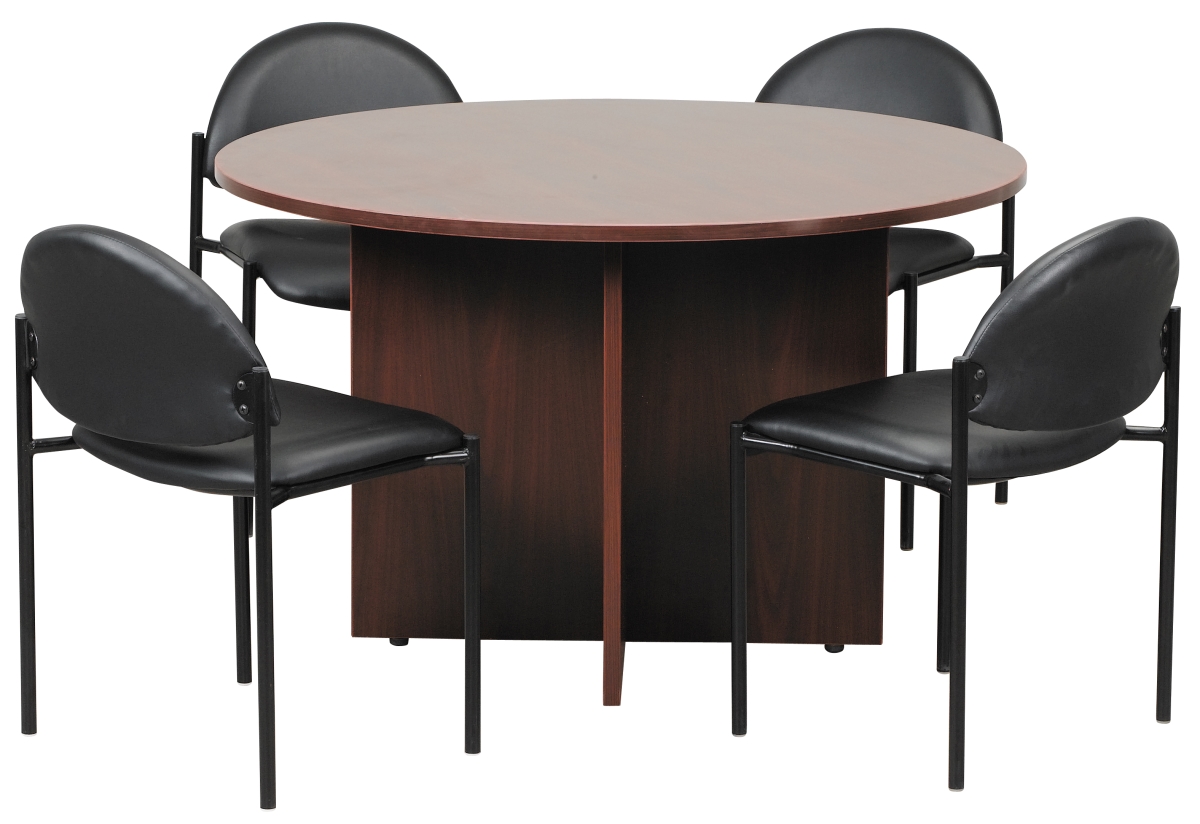 GROUPE-M 47 in. Executive Round Conference Table & Chairs, Mahogany - 275 lbs Capacity