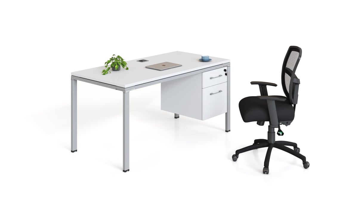 Simple System Desk - White - 66 x 24 in. - 1 Pedestal - Durable Design
