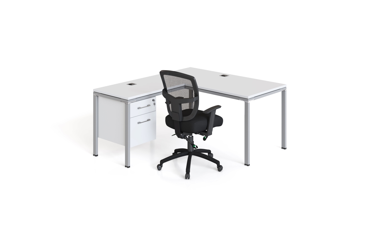 Boss Office Products Simple System 66W L-Shaped Desk with File Pedestal, White (SGSD029-102-WT) | Quill