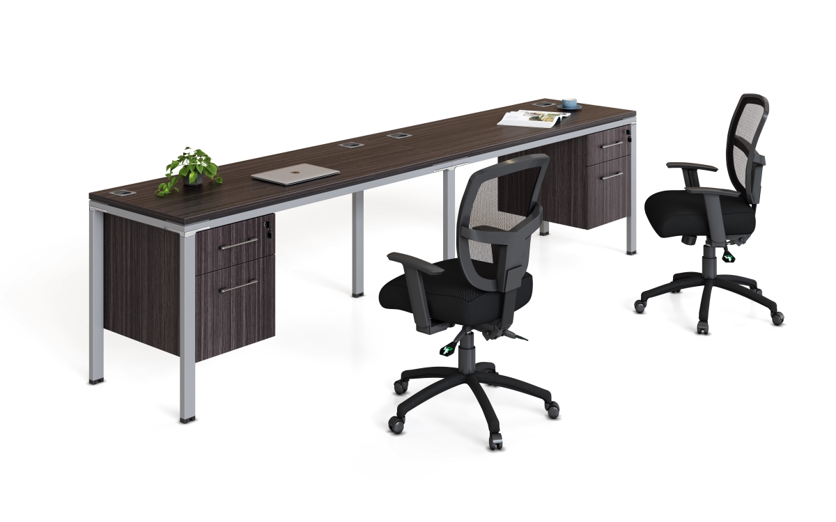 Boss Office Products Simple System 71W Desk with Pedestal, Driftwood, 2/Set (SGSD006-203) | Quill