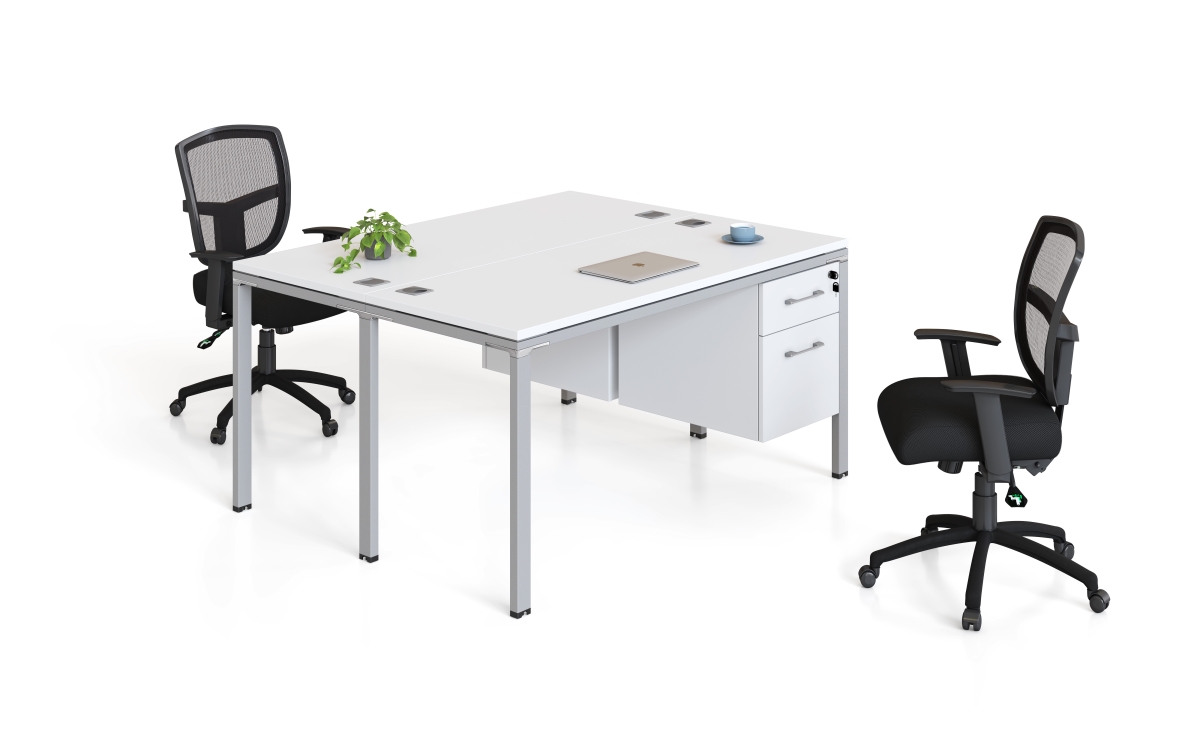 Boss Office Products Simple System 60W Desk with Pedestal, White, 2/Set (SGSD014-201-WT) | Quill