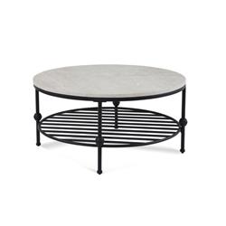 Picture of Bassett Mirror 8090-120B-TEC Erie Round Marble Top Cocktail Table&#44; White & Gunmetal