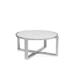 Picture of Bassett Mirror 7750-LR-120EC Hessie Round Cocktail Table&#44; Silver & White Marble