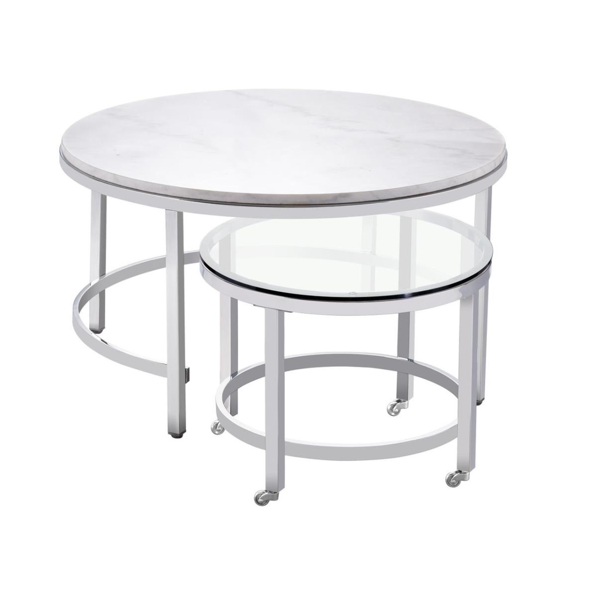 Picture of Bassett Mirror 3259-LR-121BEC Jadyn Round Base Cocktail Table, Polished Chrome