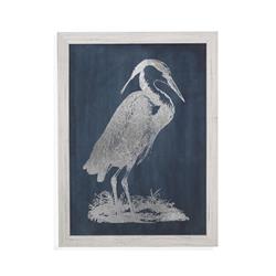 Bassett Mirror 9901-582A 34 x 45 in. Blue Artwork Heron I with White Washed Frame