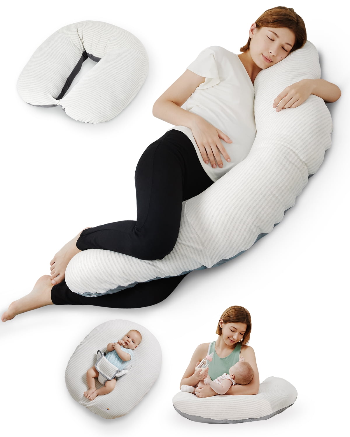 Hopo 7-in-1 Pregnancy & Nursing Pillow, White Gray