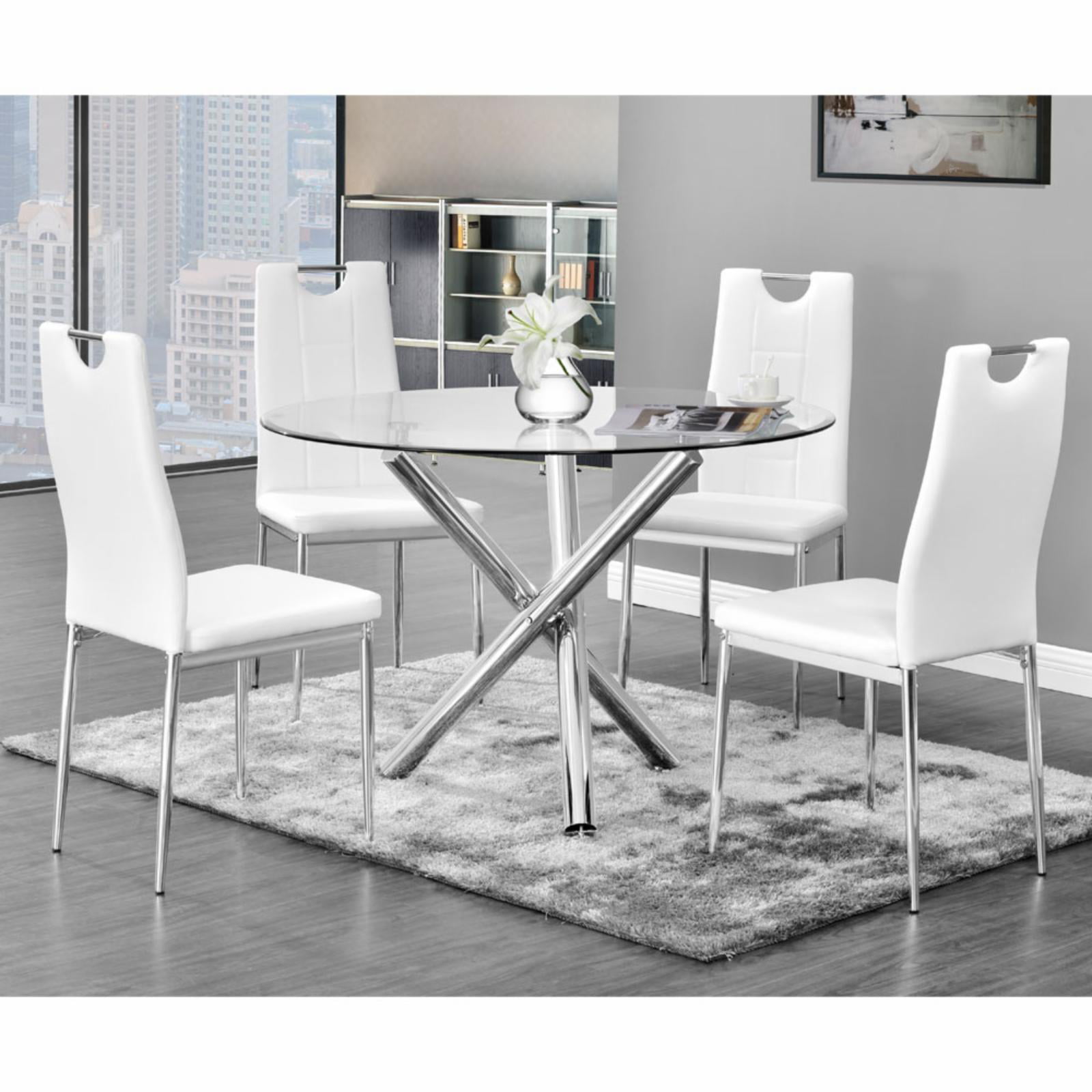 T248 White 5 Pcs Dinette 5 Piece Beverly Round Glass Dinette Set White