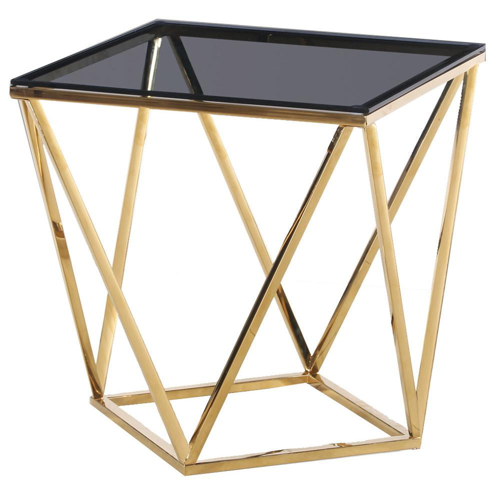 Angled Square Smoked Glass End Table, Gold