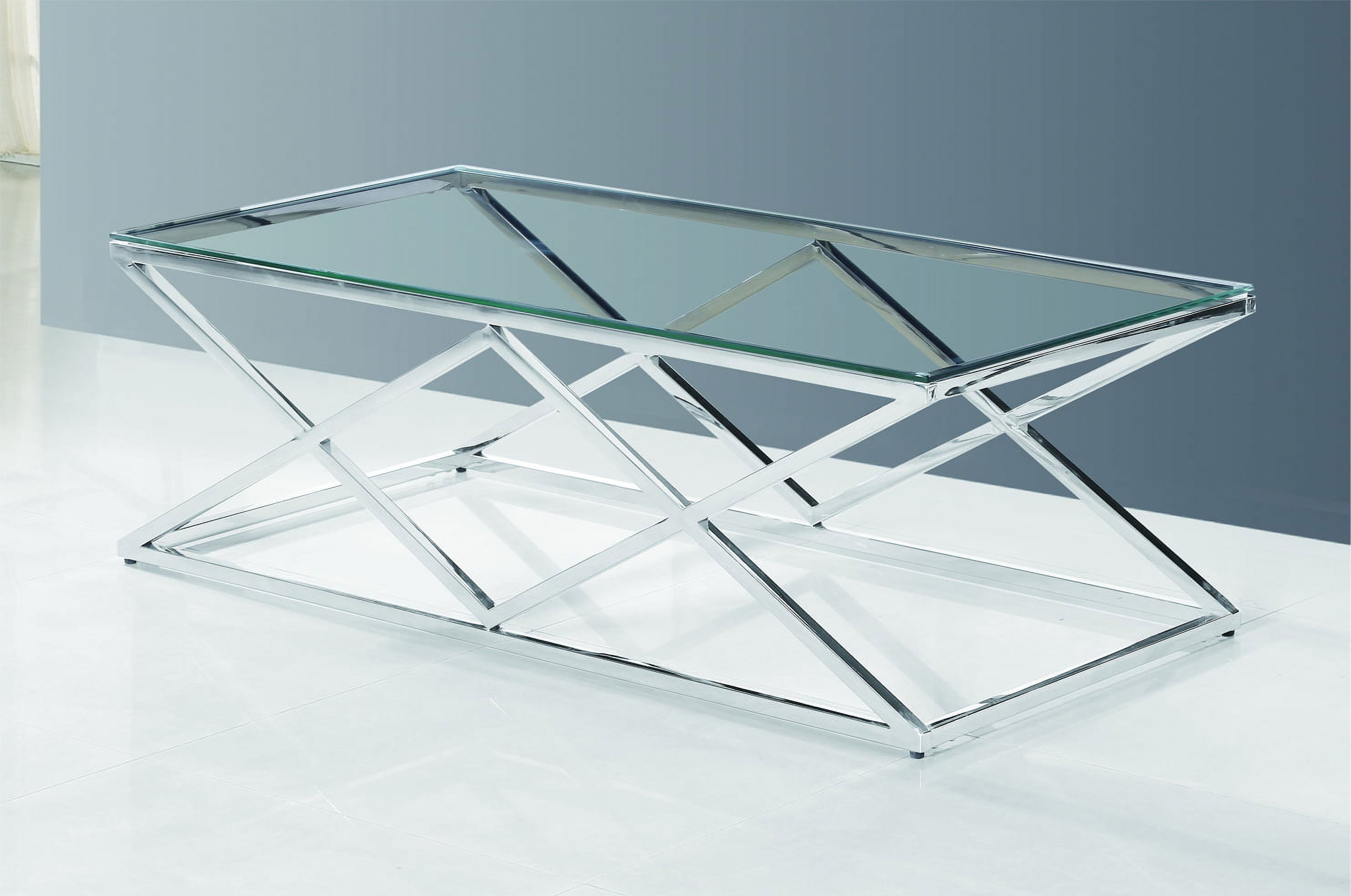 E44 Silver Coffee Table Rectangular Angled Clear Glass Coffee Table, Silver