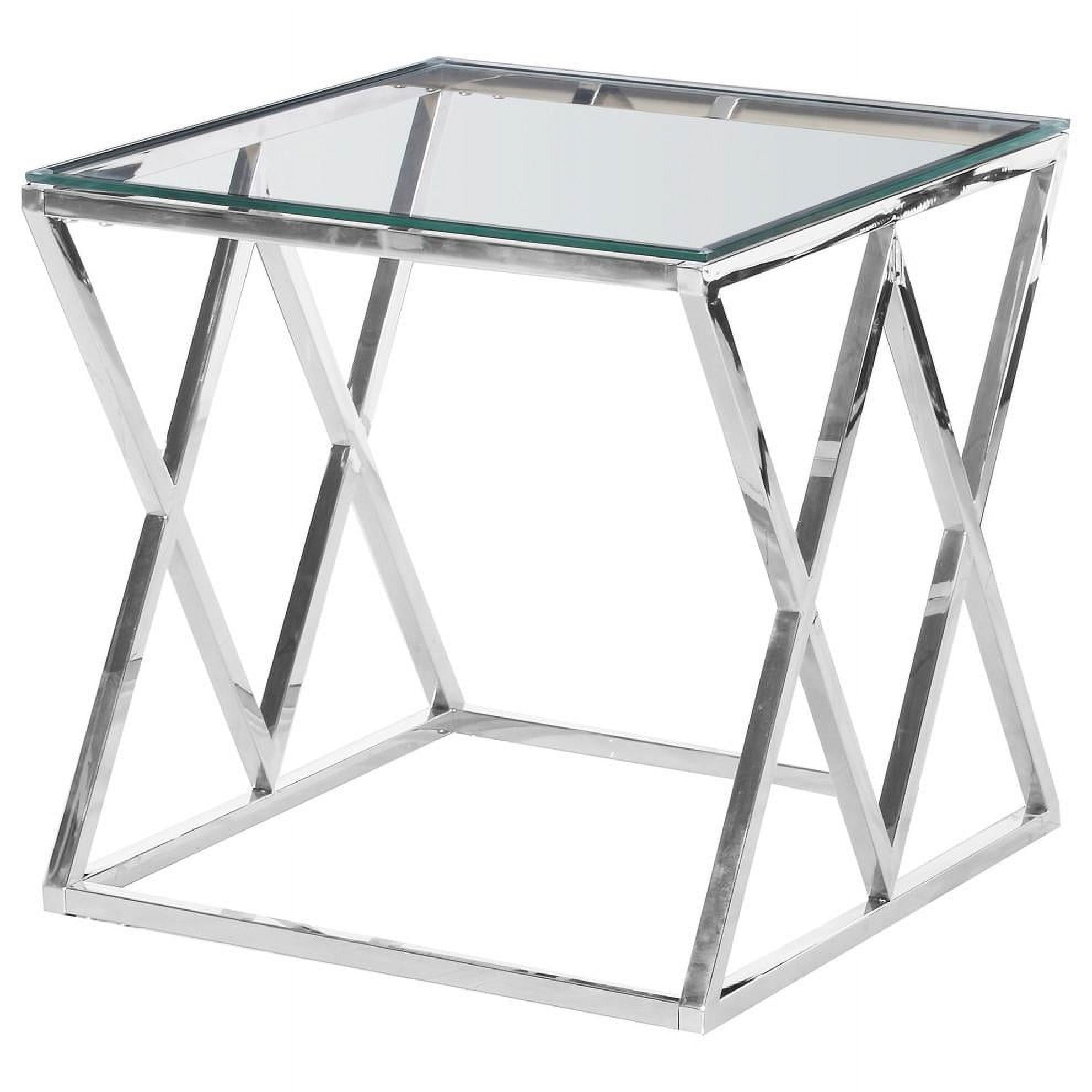 Contemporary Angled Square Clear Glass End Table, Silver