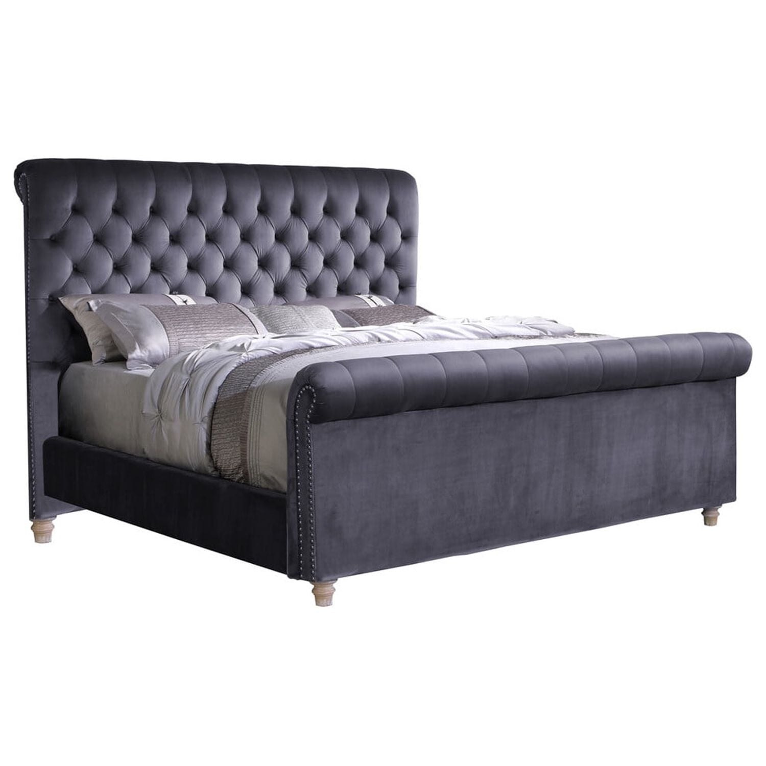 Upholstered Tufted Queen Bed, Grey