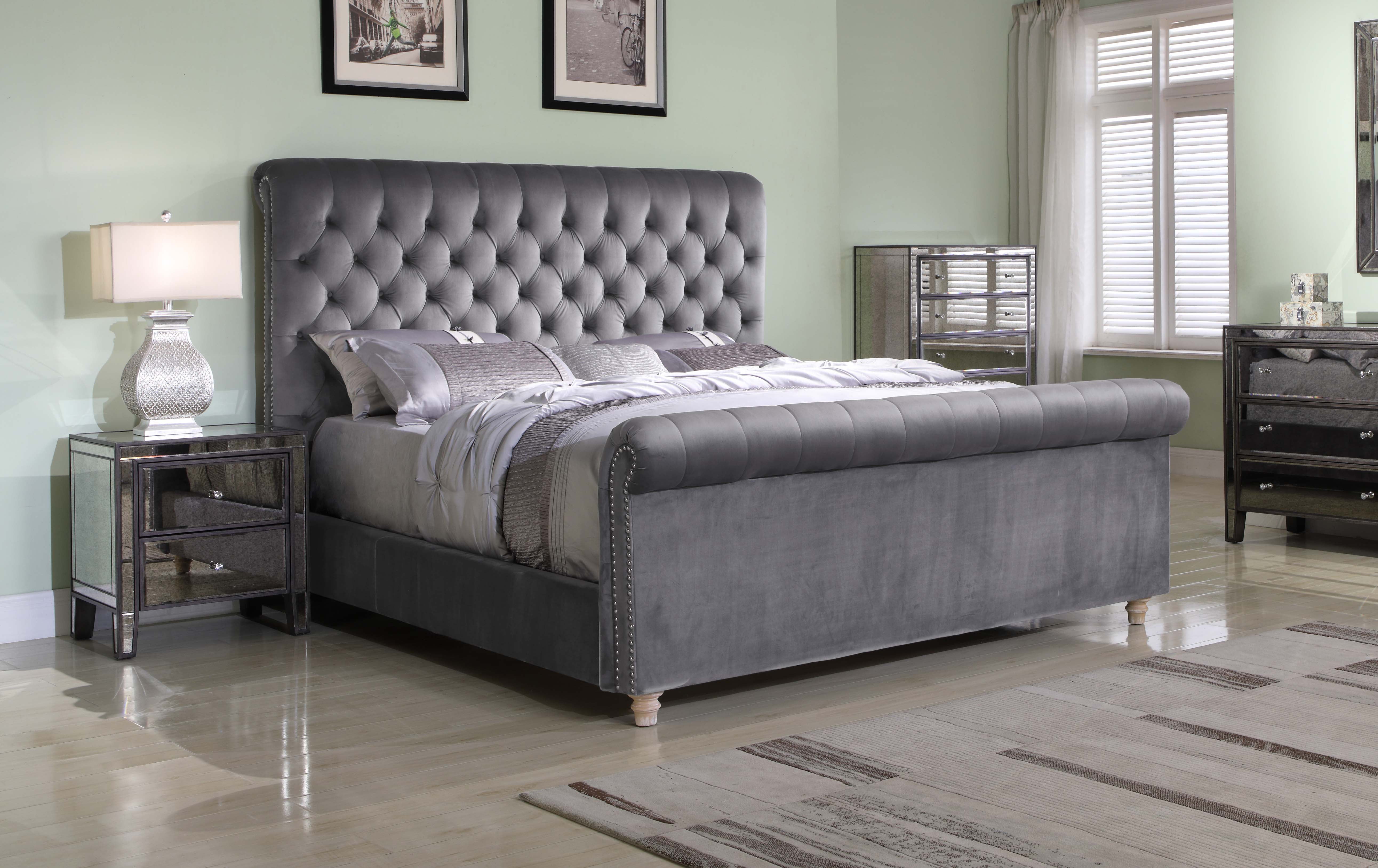 Upholstered Tufted King Bed, Grey