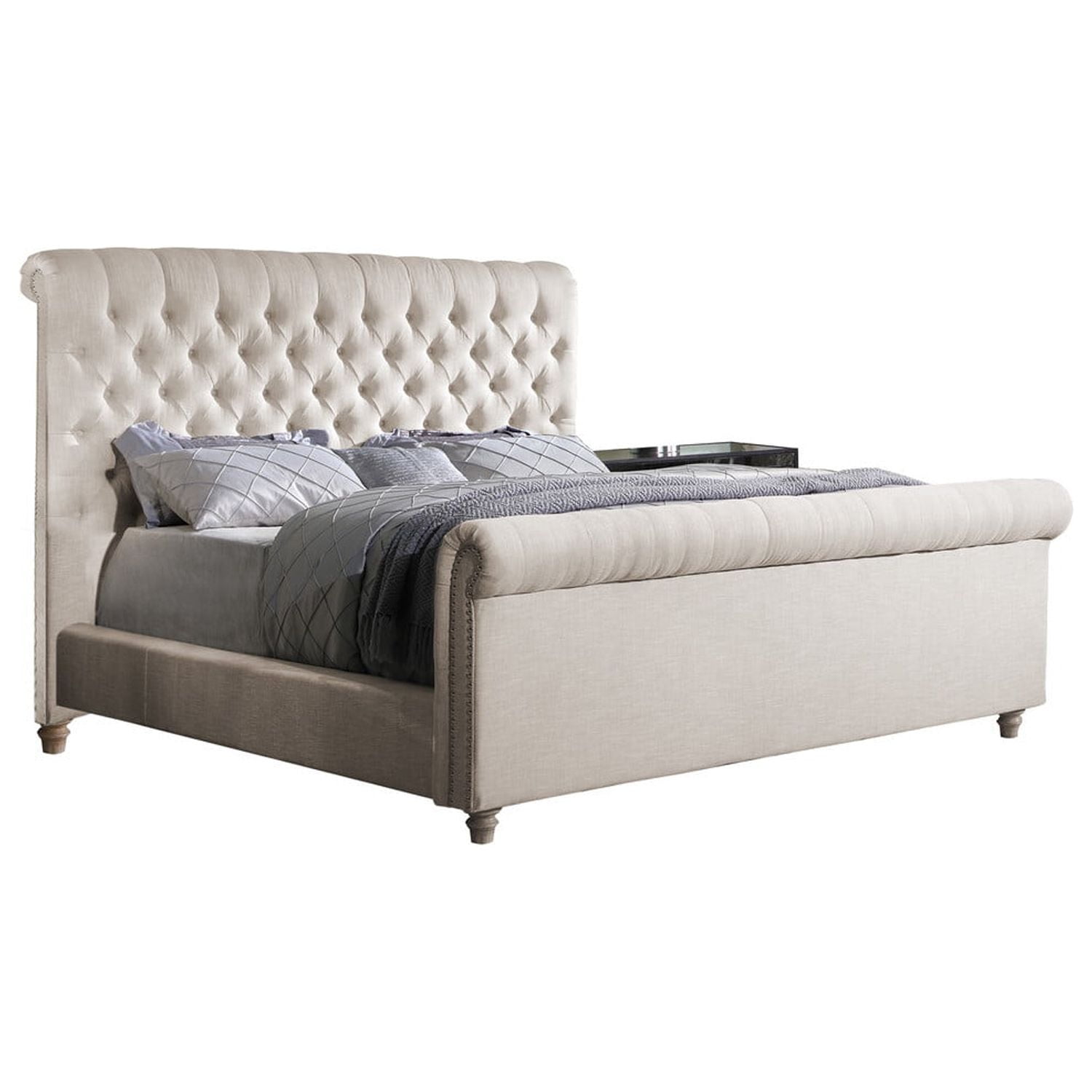 Upholstered Tufted Queen Bed, Cream