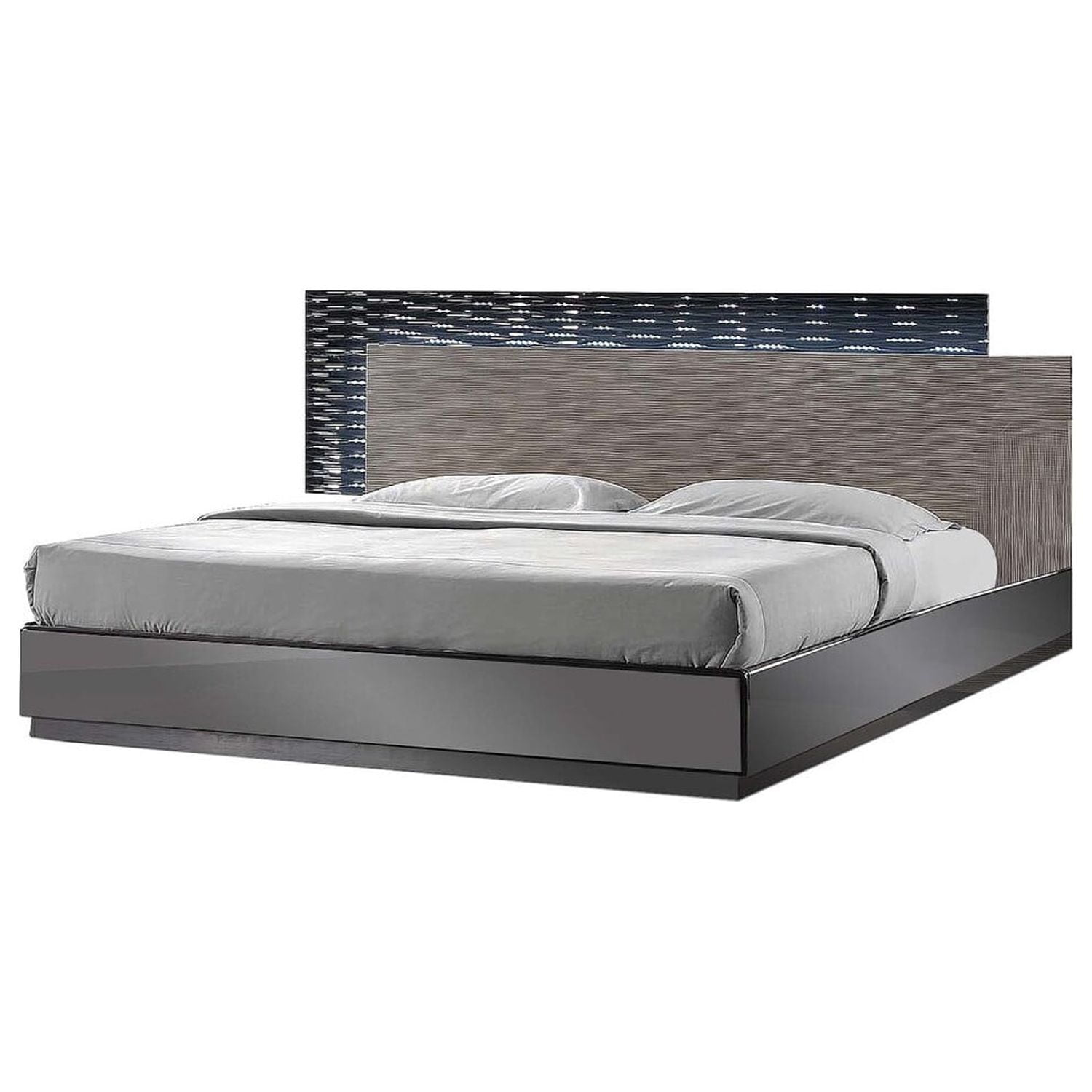 Romania Platform California King Bed, Black & Zebra Grey