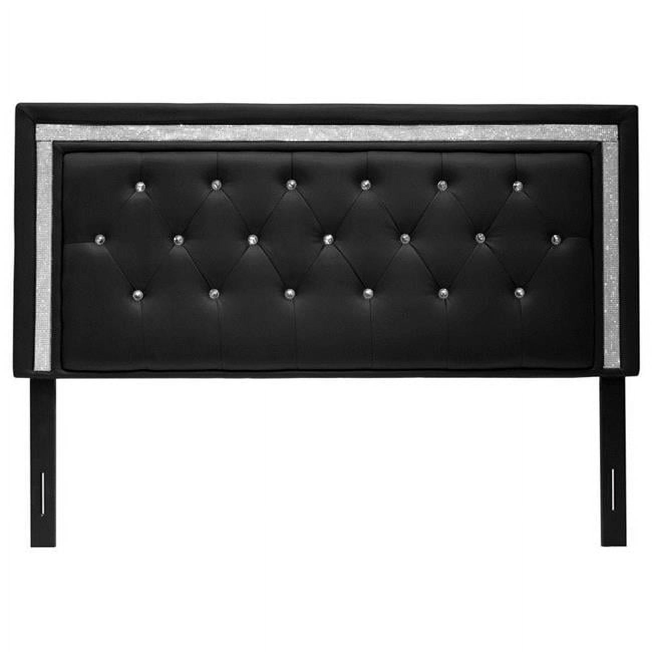 319 F-Q HB Black Full & Queen Darling Faux Leather Upholstered Headboard Tufted Crystals Rhinestones, Black -  KD Gabinetes, KD2825145