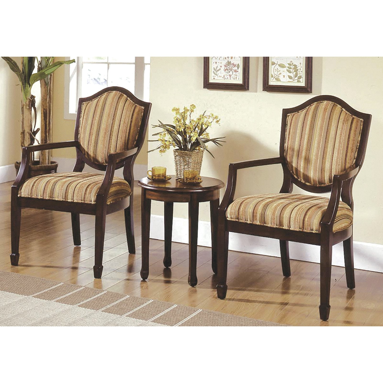 KF0026 3 Piece Traditional Living Room Accent Chair Set, Walnut -  Best Master Furniture