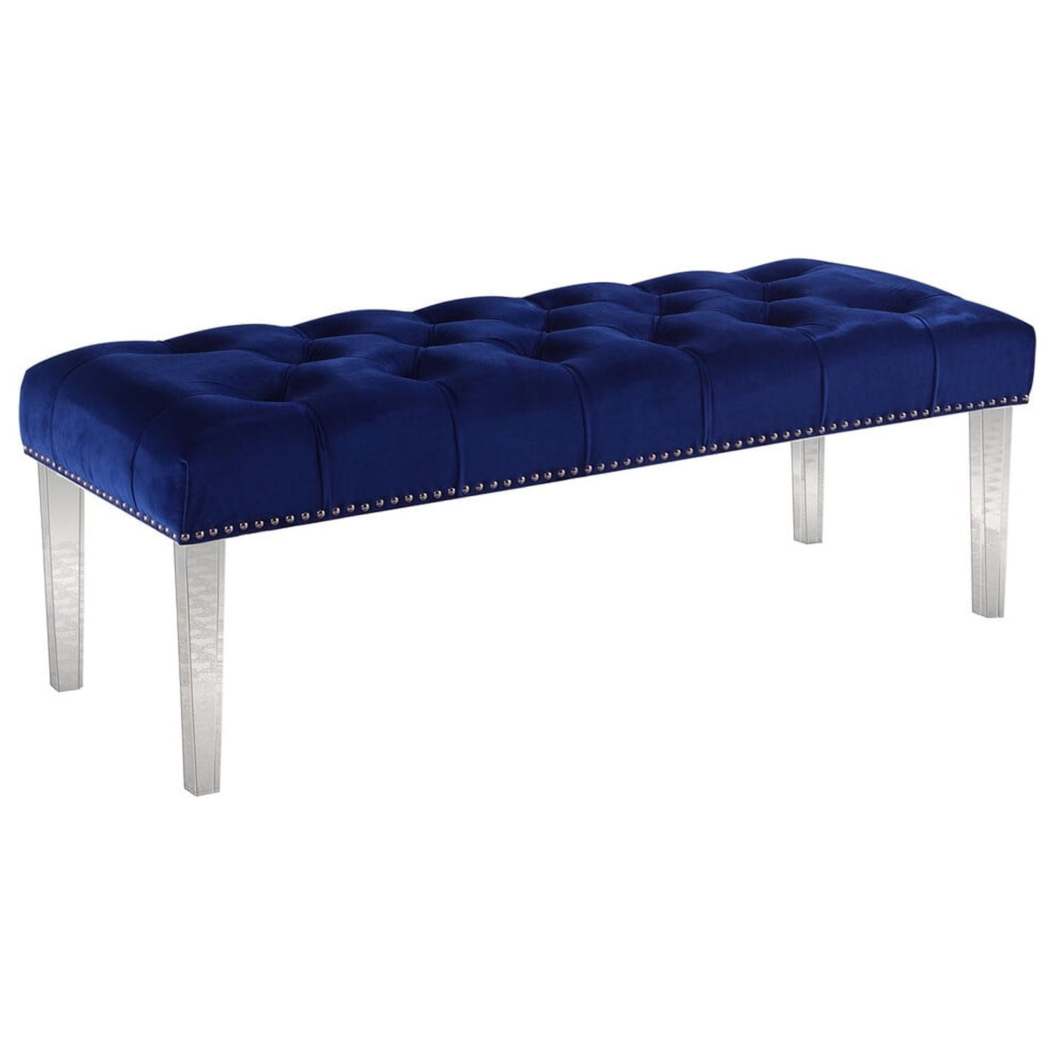 Suede Upholstered Tufted Bench with Acrylic Legs, Navy Blue