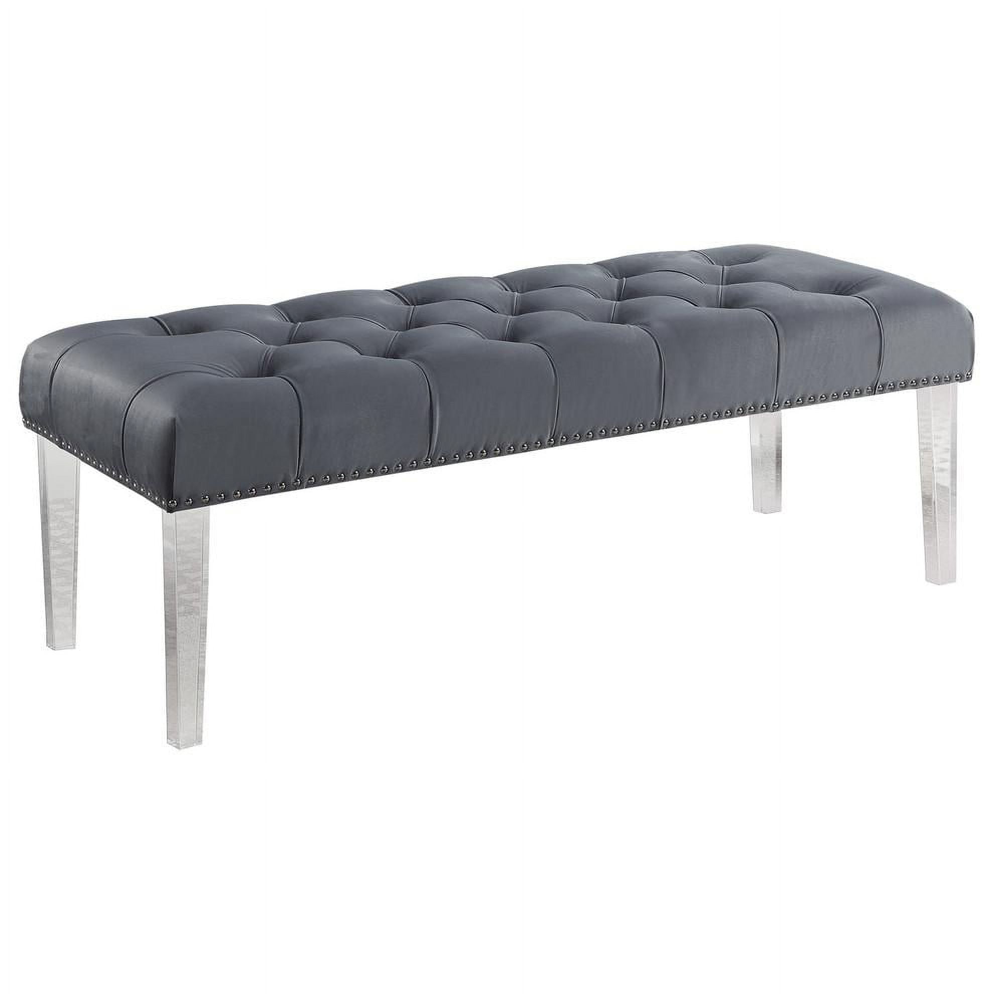 Suede Upholstered Tufted Bench with Acrylic Legs, Grey