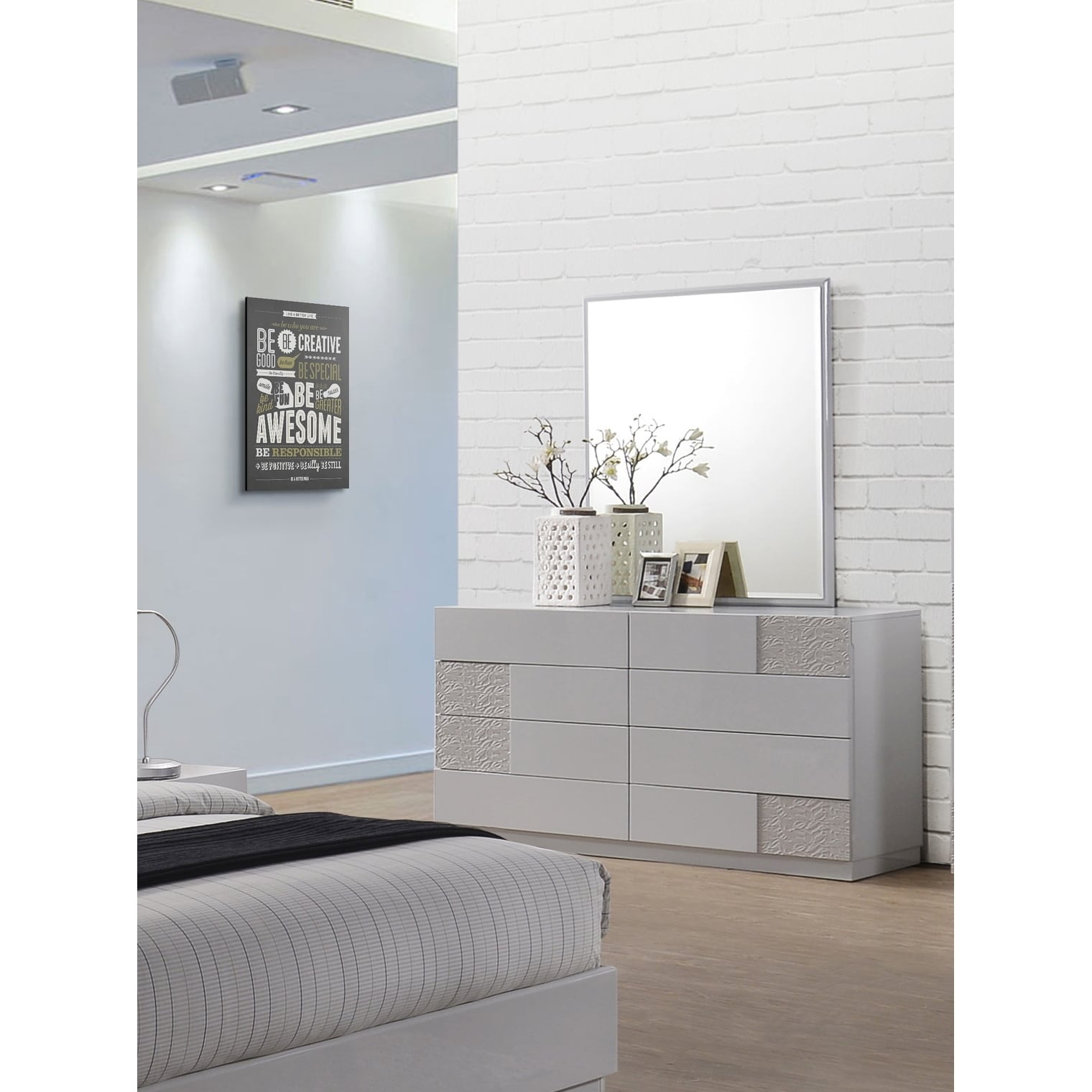 Naple Dresser & Mirror Naple Gray & Silver Line Dresser & Mirror