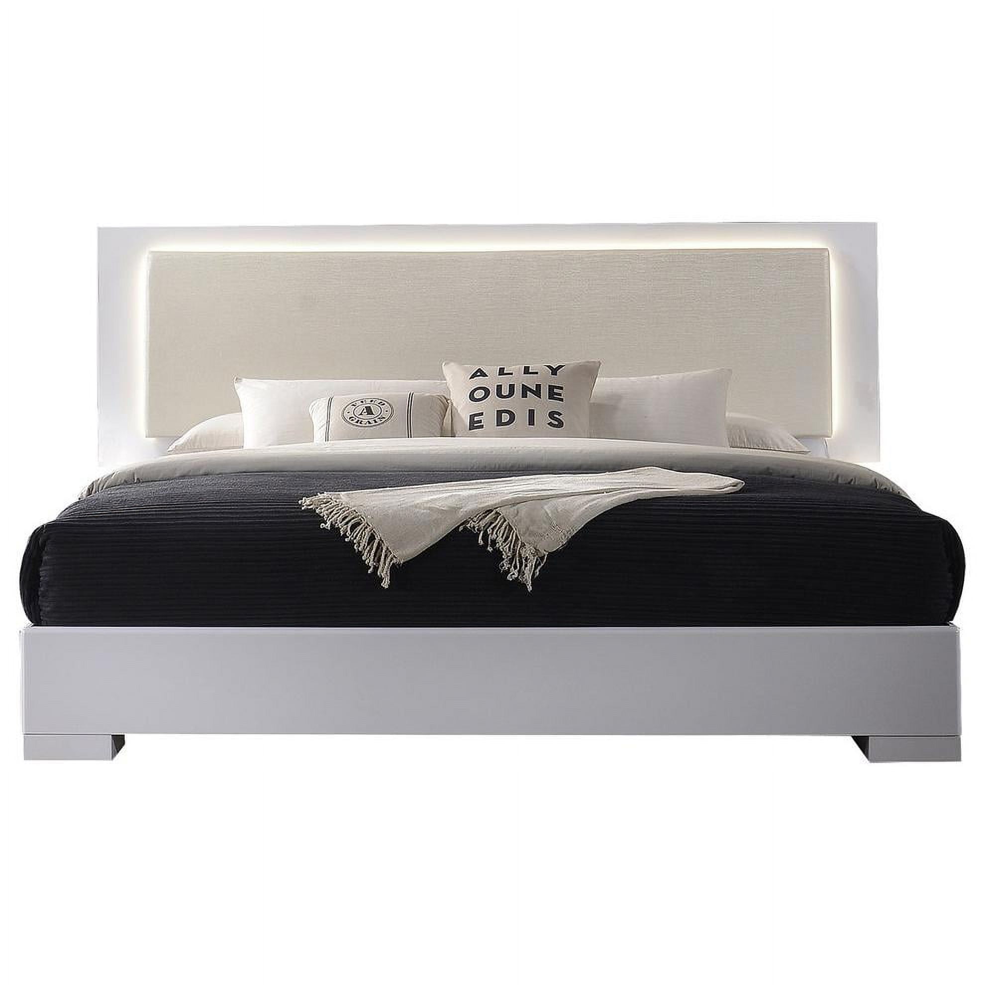 Athens California King Bed Athens White Lacquer Platform California King Bed with LED Lighting