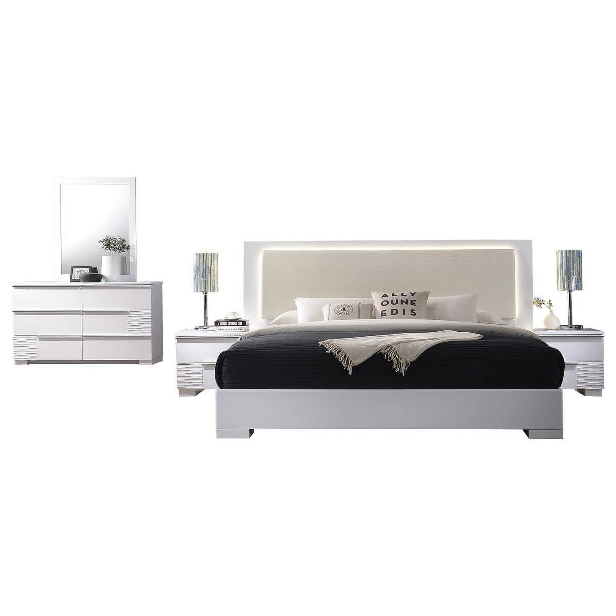 Athens 5 Pcs Queen Set 5 Piece Athens White Lacquer Platform Modern Queen Bedroom Set