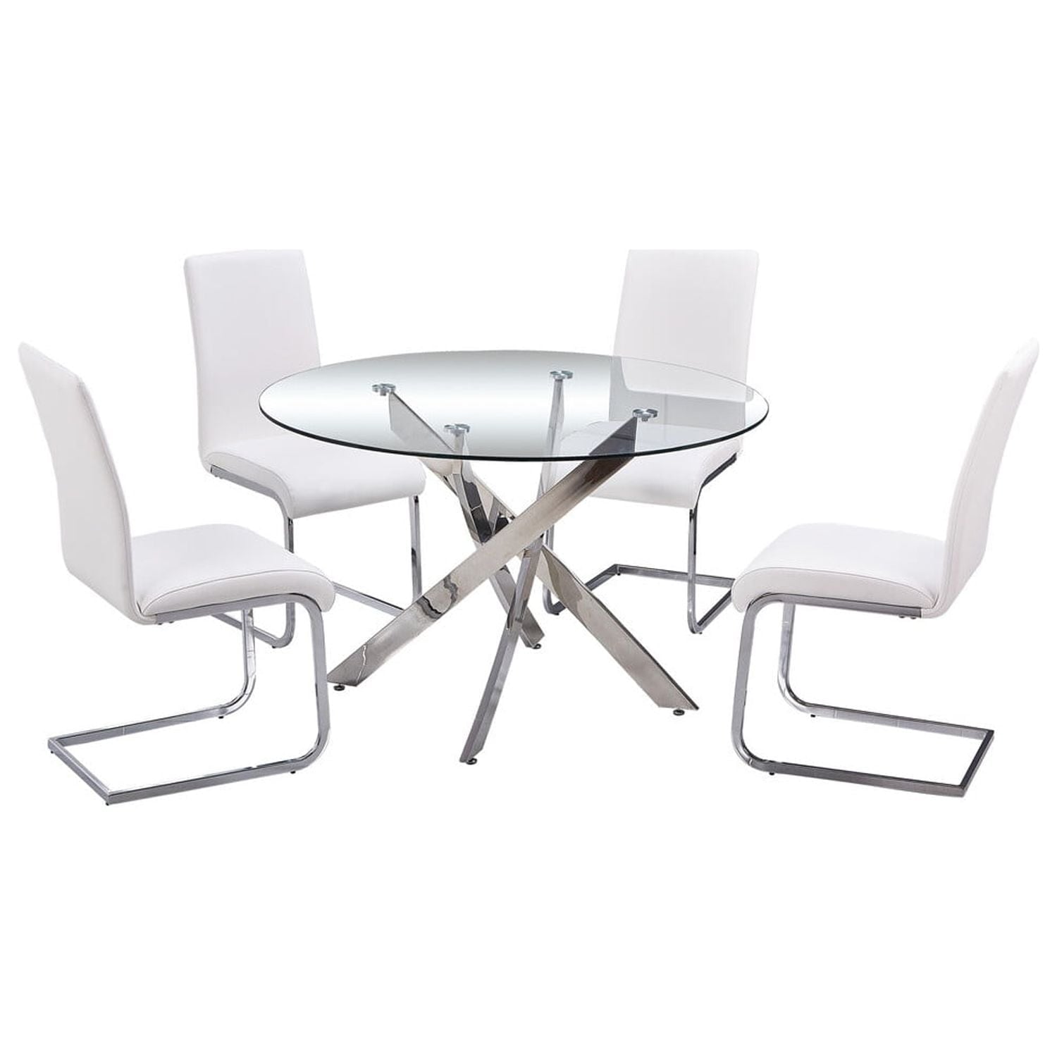 T01 White 5 Pcs Dinette Set 5 Piece Exe Modern Dinette Set with Glass Top44 White