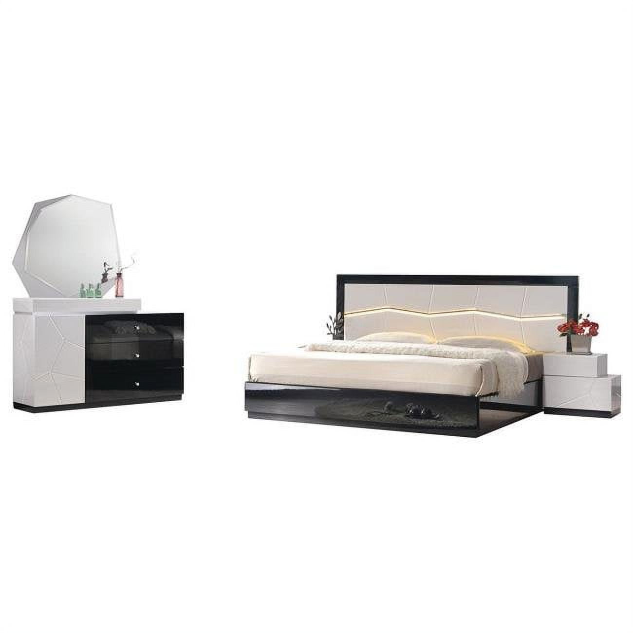 Berlin 5 Pcs Eastern King Set 5 Piece Berlin Modern White & Black Platform King Bedroom Set with LED Light
