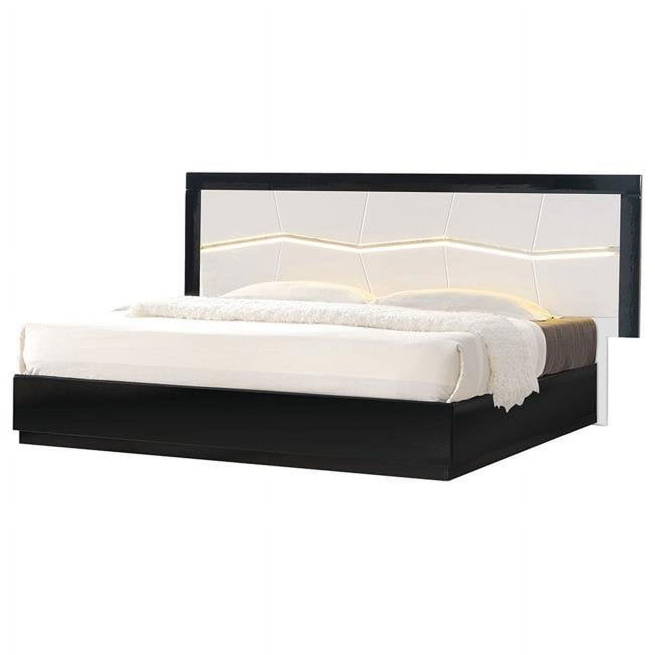 Berlin Modern White & Black Platfrom King Bed with LED Light