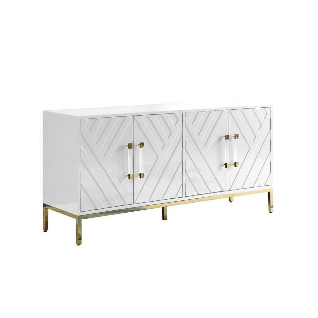 Picture of Best Master Furniture T1942 White Sideboard Junior White Lacquer With Gold Plated Sideboard