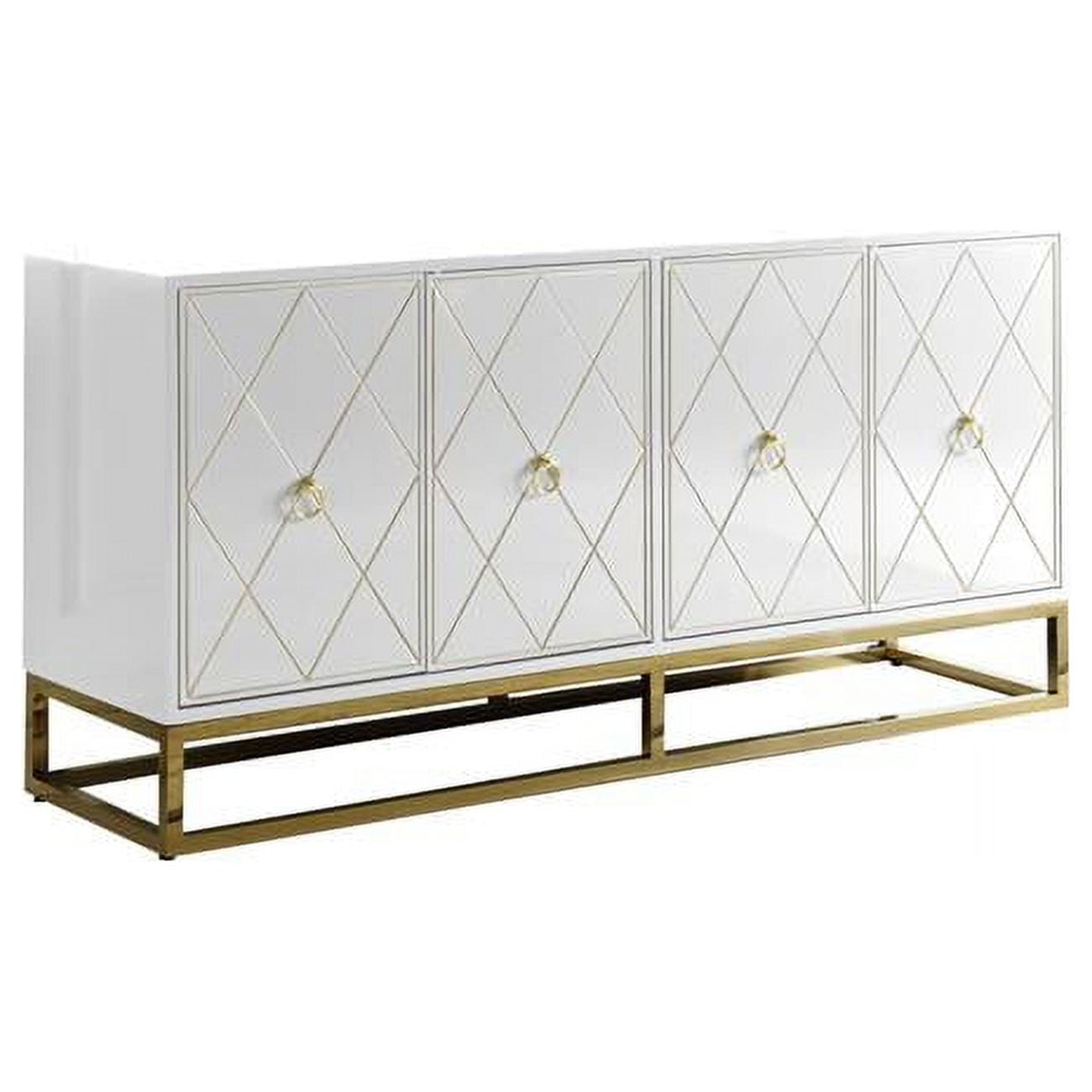 Picture of Best Master Furniture T1943 White Sideboard Senior White Lacquer With Gold Plated Sideboard