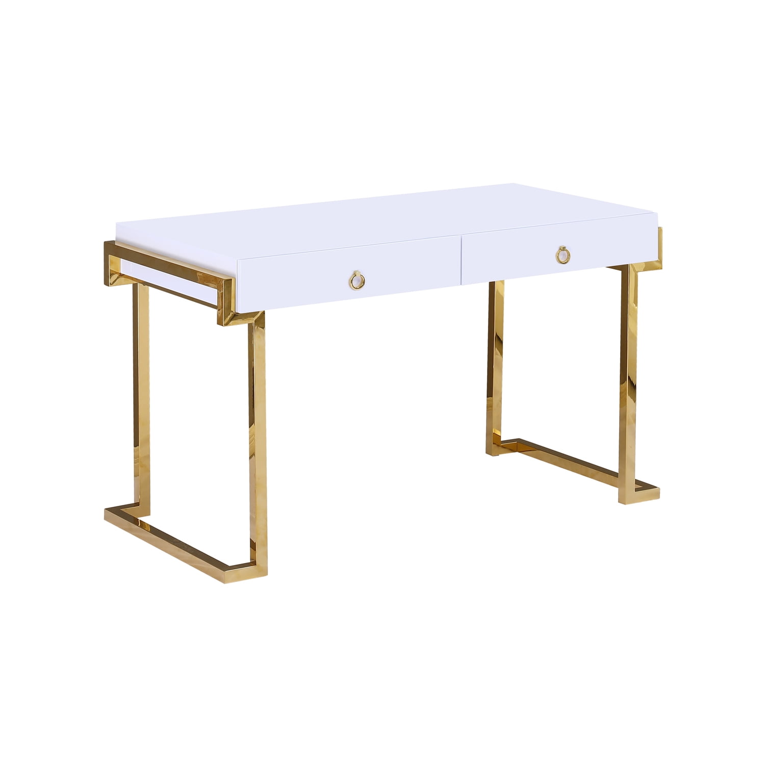 Picture of Best Master Furniture BA213 Gold Computer Desk Kendrick White Lacquered With Gold Plated Computer Desk