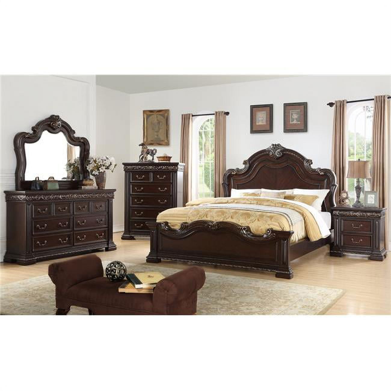 Picture of Best Master Furniture B1005 5PC California King Set Africa California Dark Cherry King Size Set - 5 Piece