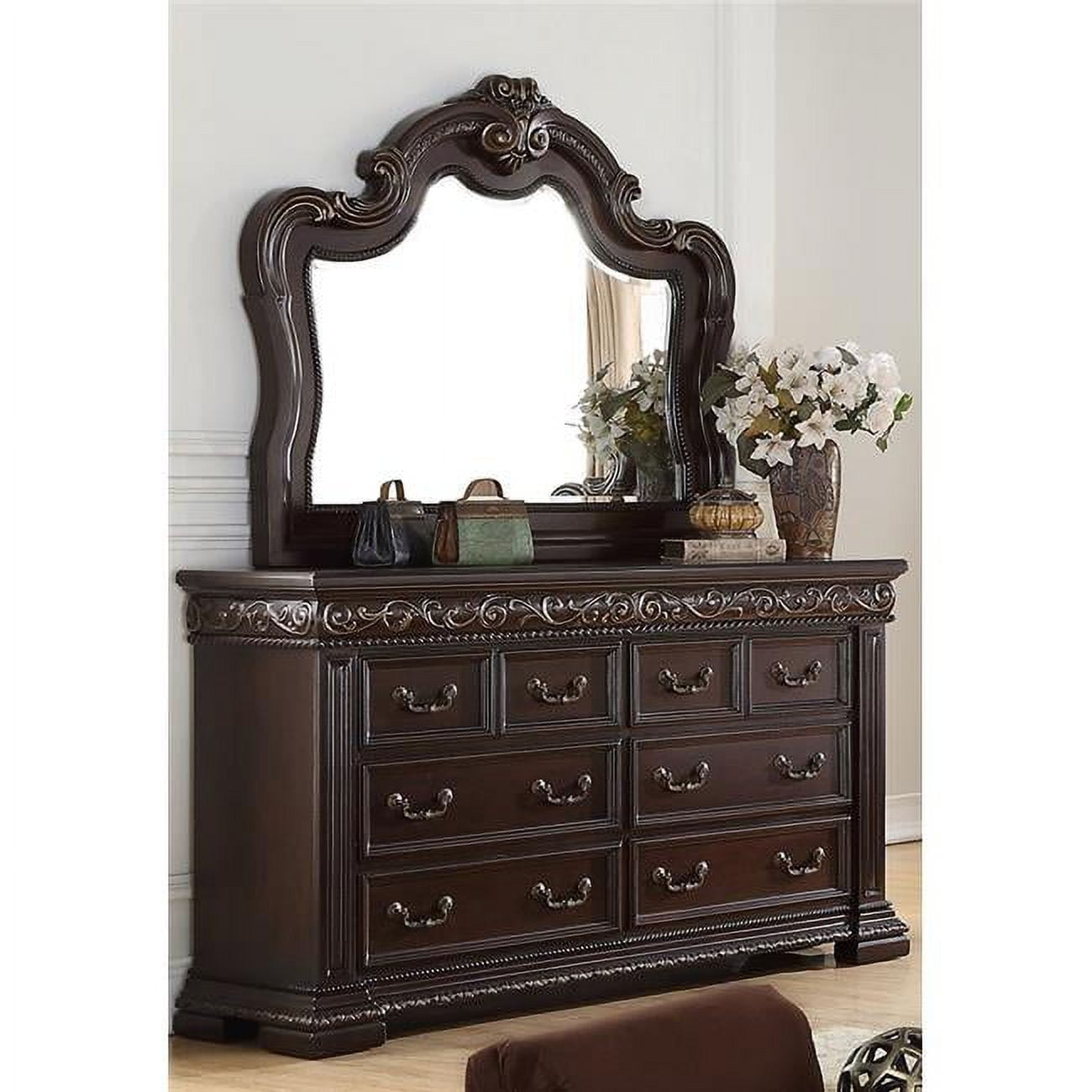 Picture of Best Master Furniture B1005 Dresser and Mirror Africa Dresser & Mirror&#44; Dark Cherry