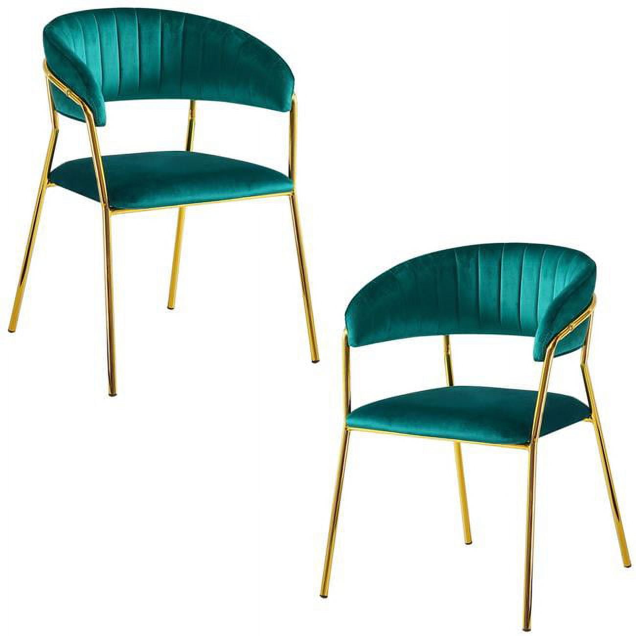 Picture of Best Master Furniture T09 Green Chairs Bellai Gold Plated With Green Velour Fabric Chair - Set of 2
