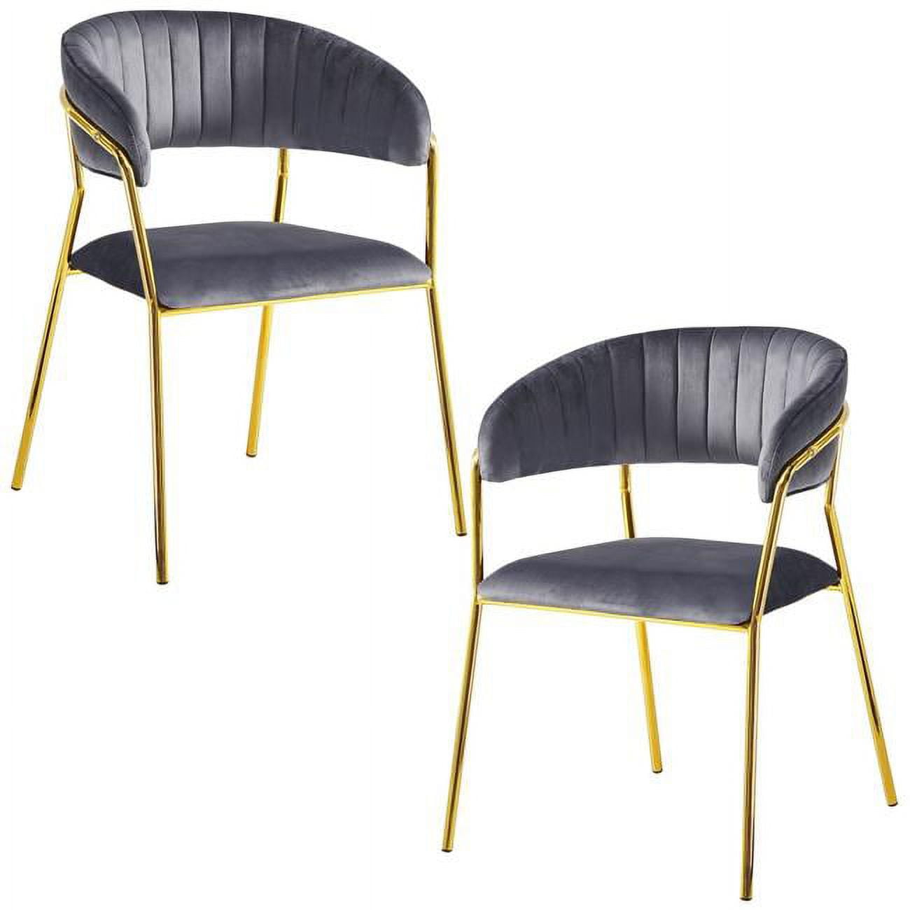 Picture of Best Master Furniture T09 Grey Chairs Bellai Gold Plated With Grey Velour Fabric Chair - Set of 2