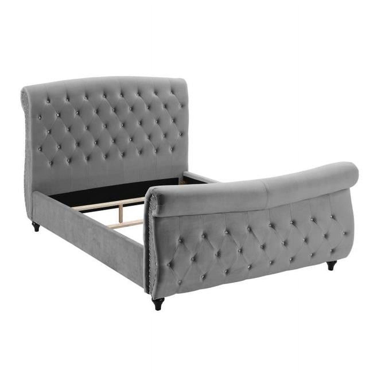 Jennifer Grey Velvet Tufted With Crystal-Like Studs Platform King Size Bed