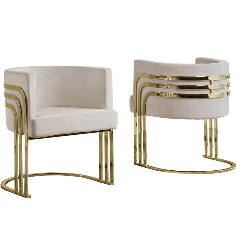 Upholstered Accent Barrel Chair with Gold Chrome U-Shaped Base (Set of 1)